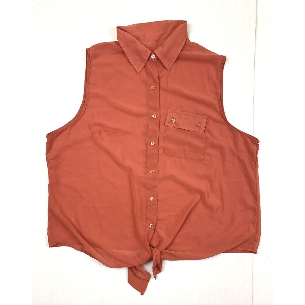 Mileage Woman's 3X Light Weight Sleeveless Shirt Top Sleeveless Button Up Orange